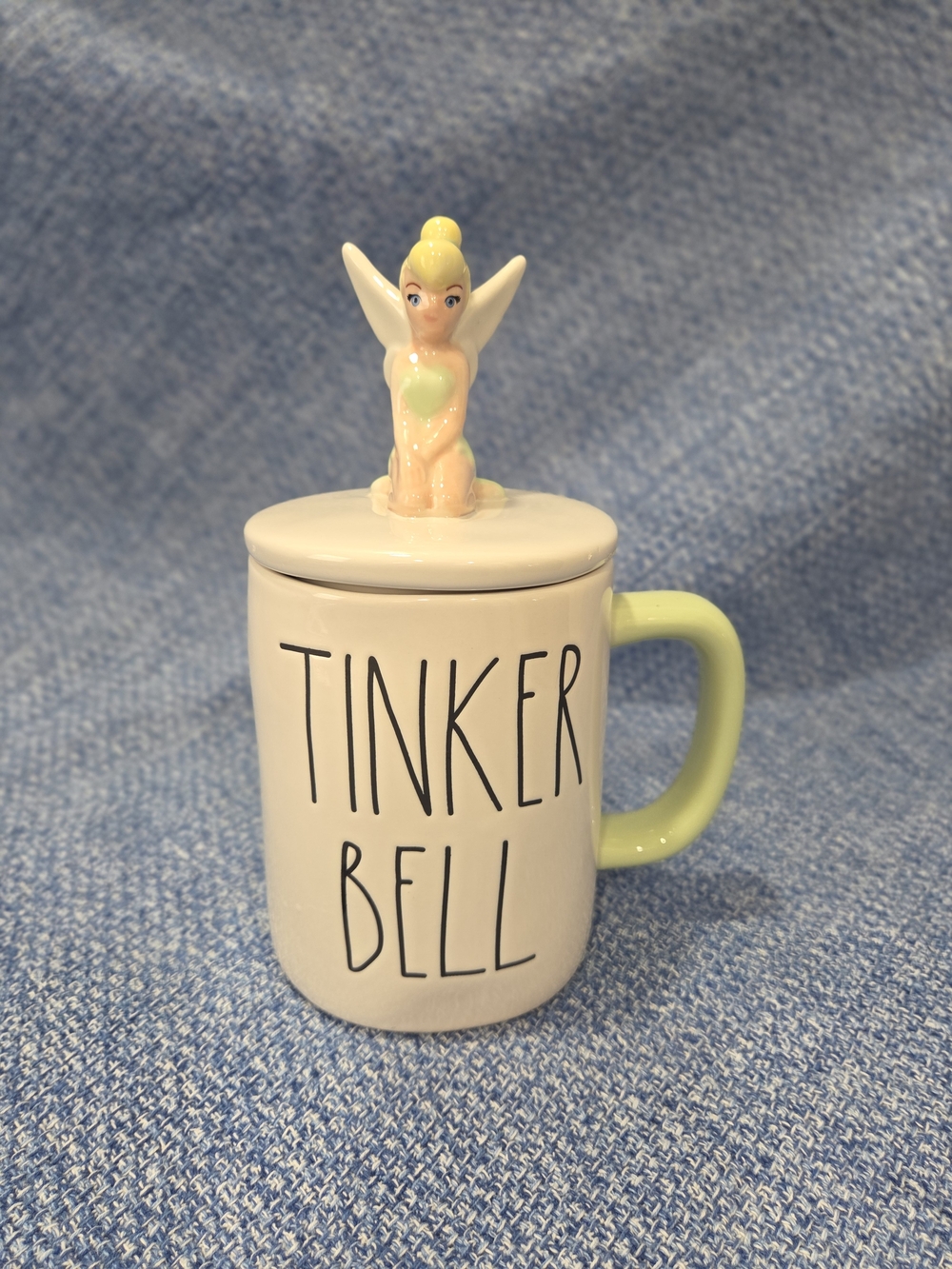 Rae Dunn Disney "Tinker Bell" ceramic mug signature stylized font Cute Topper